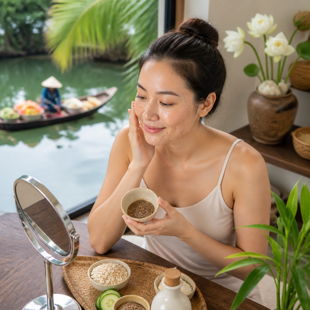 Thực hiện tẩy tế bào chết nhẹ nhàng cho da mặt
