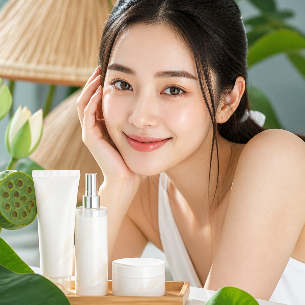 Cận cảnh khuôn mặt với làn da sáng, mịn màng và khỏe mạnh, minh họa kết quả tuyệt vời của Hành Trình Chuyển Đổi Làn Da sau khi áp dụng lối sống lành mạnh.