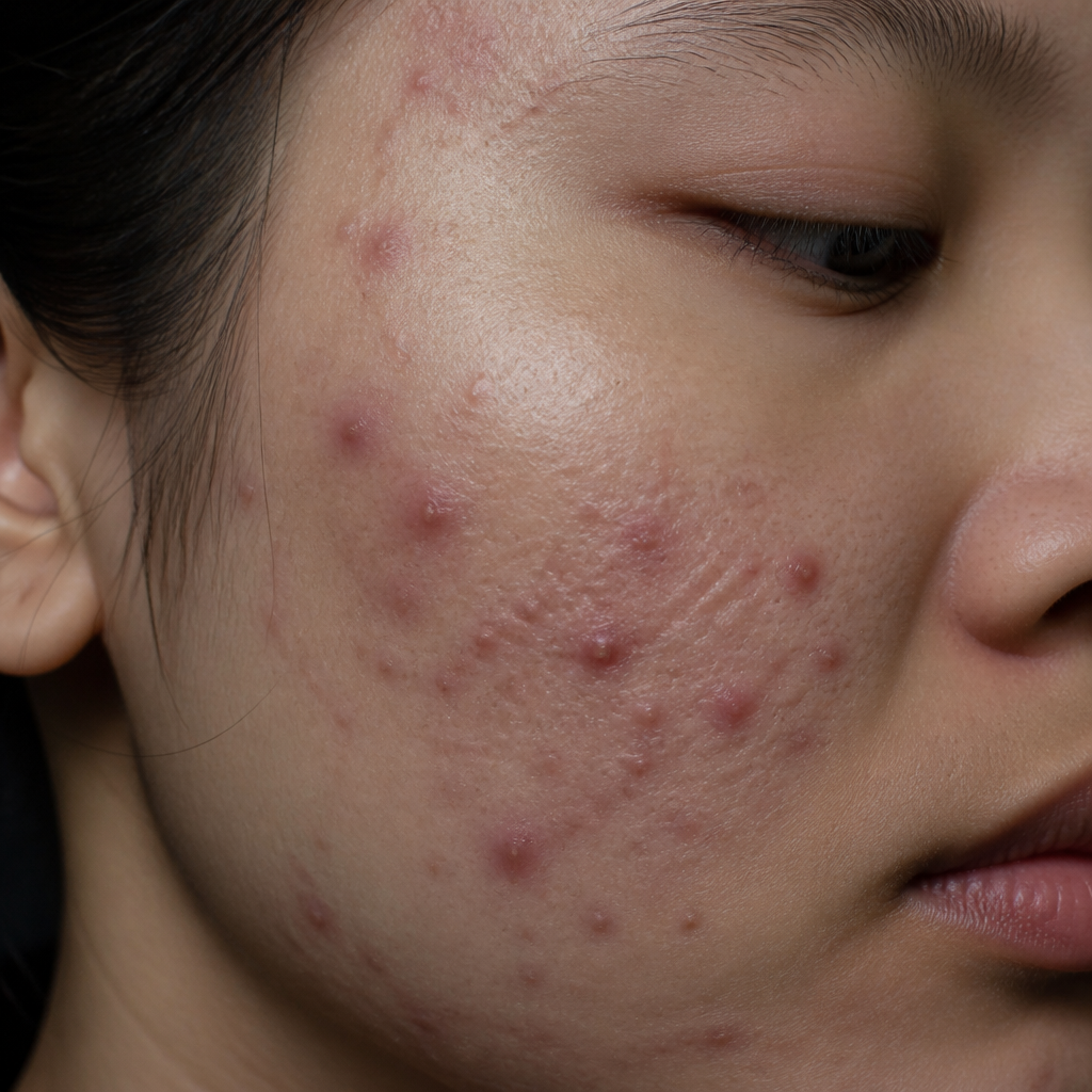 Làn da mụn ẩn trước khi điều trị tại Hera Beauty