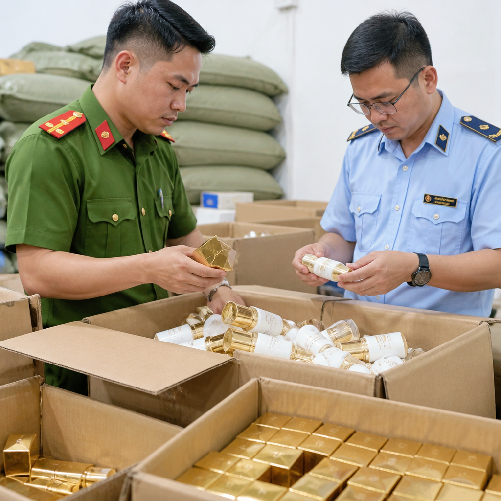 Các chai mỹ phẩm với nhãn mác giả, không rõ nguồn gốc, bày bán trên mạng.