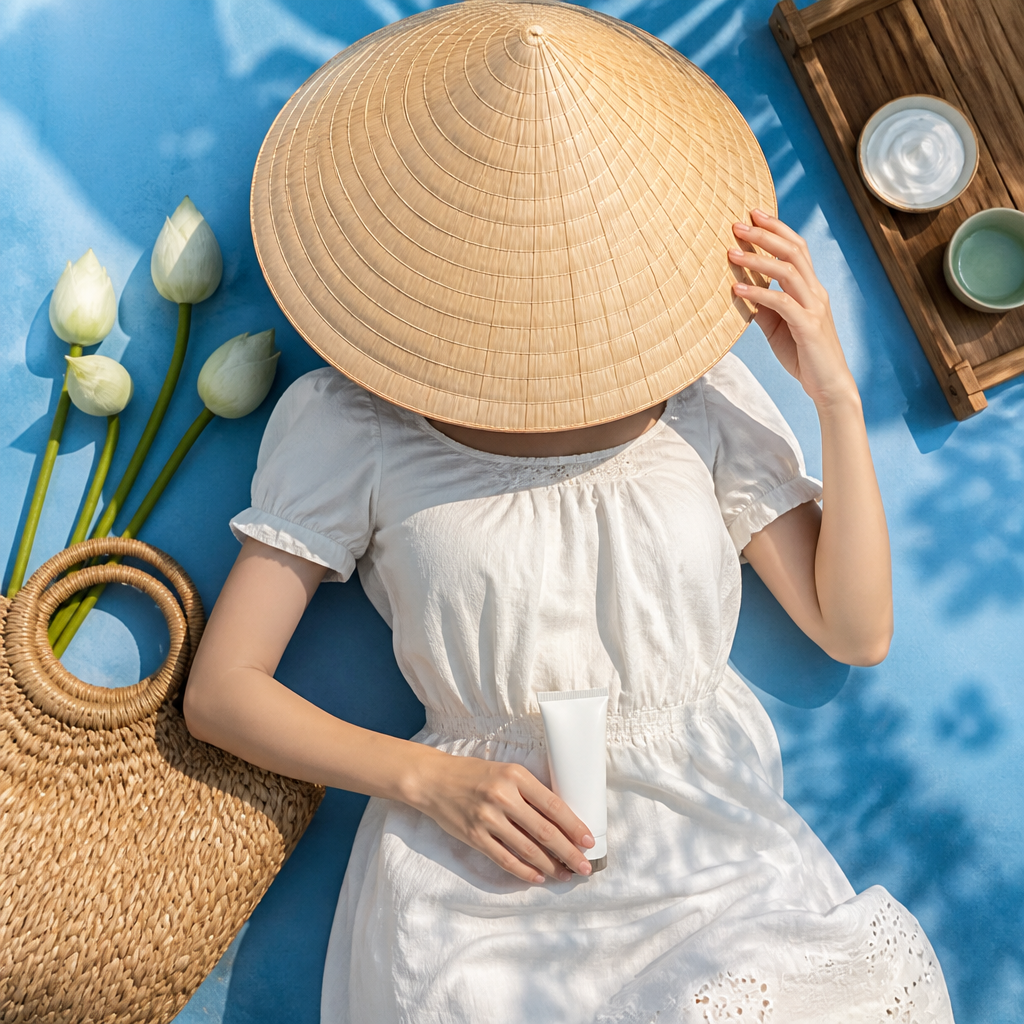 Người phụ nữ đội mũ rộng vành để tránh nắng