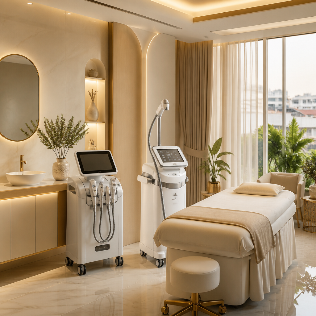 Không gian spa hiện đại với trang thiết bị thẩm mỹ AI tiên tiến