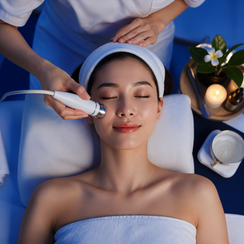 Khách hàng đang được chuyên gia thực hiện liệu trình phục hồi da lão hóa tại Hera Beauty