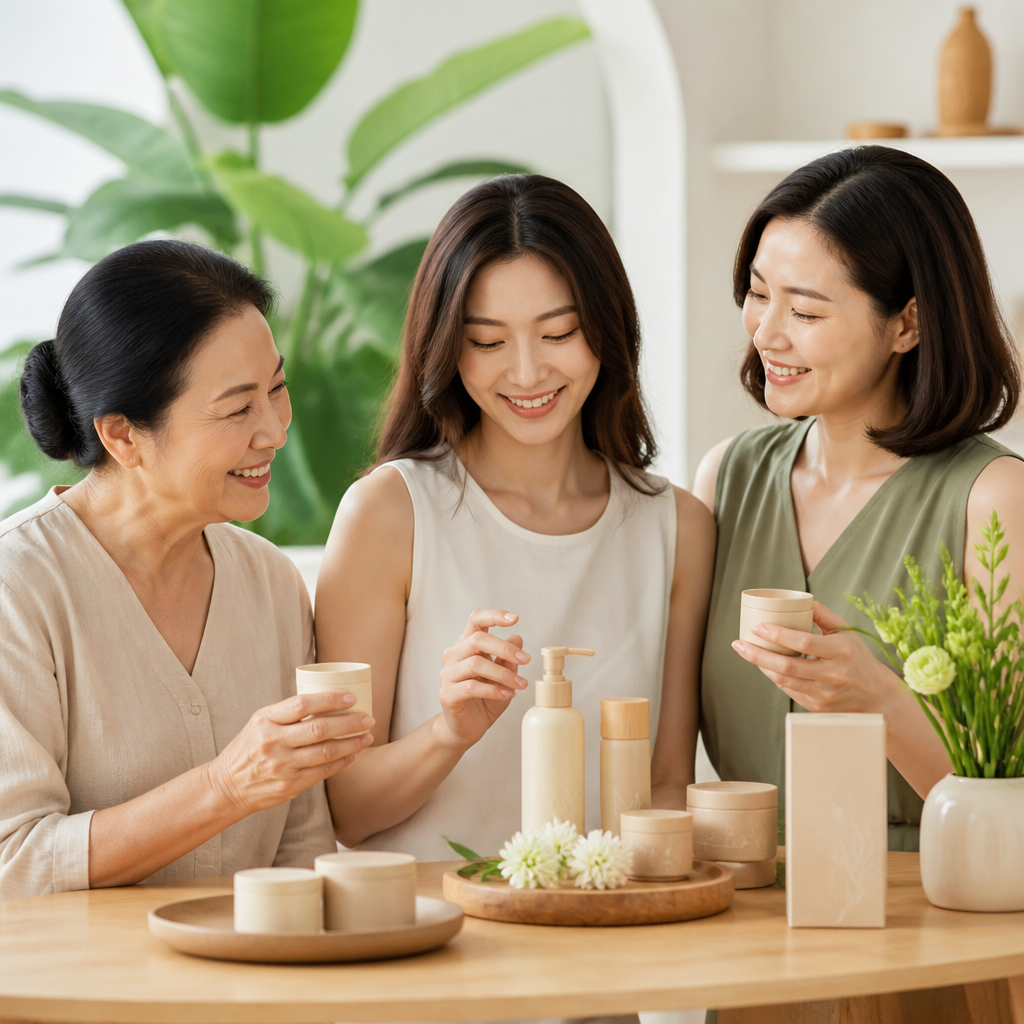 Ba người phụ nữ ở độ tuổi khác nhau với làn da khỏe mạnh