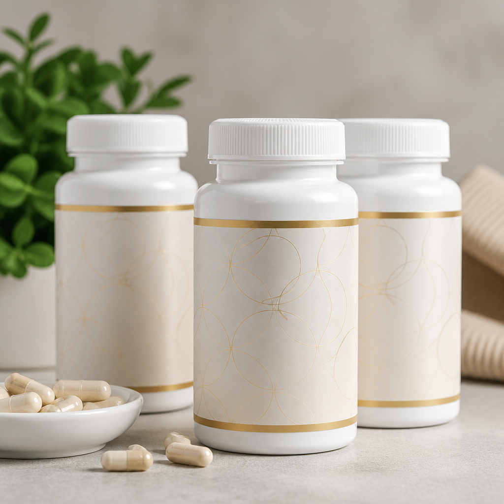Nhiều chai đựng viên uống bổ sung dinh dưỡng và làm đẹp
